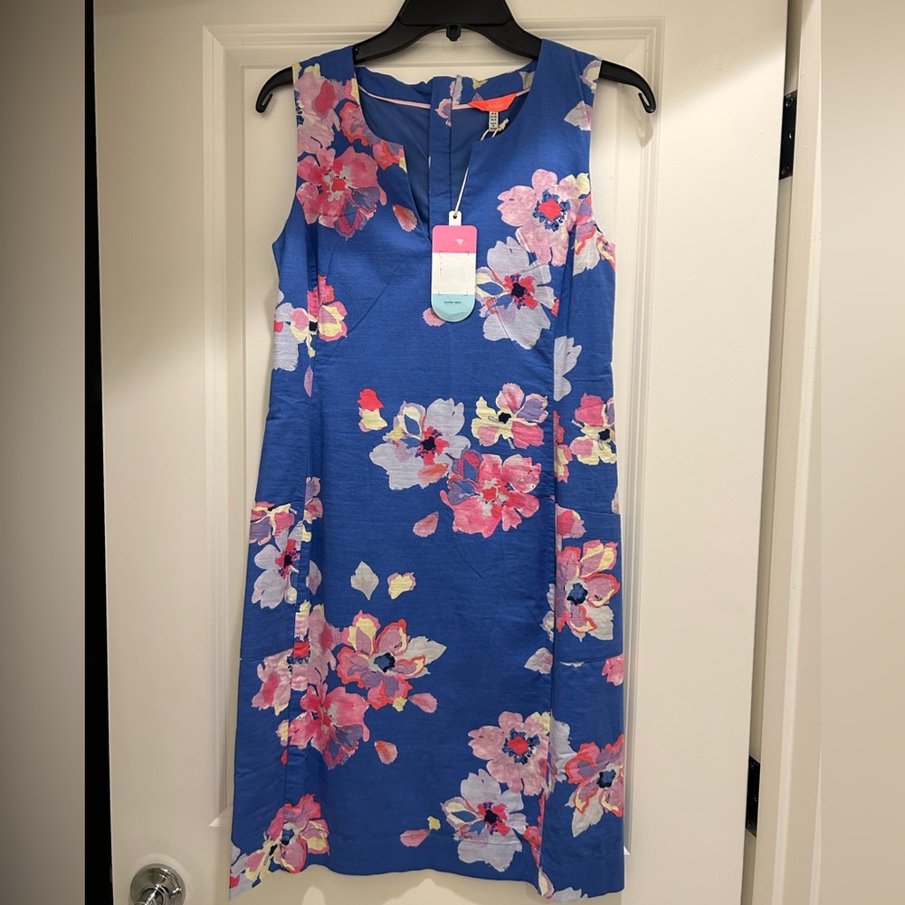 Joules Dress Elayna Blue Floral Shift V-Neck Lined Sleeveless nwt size 4